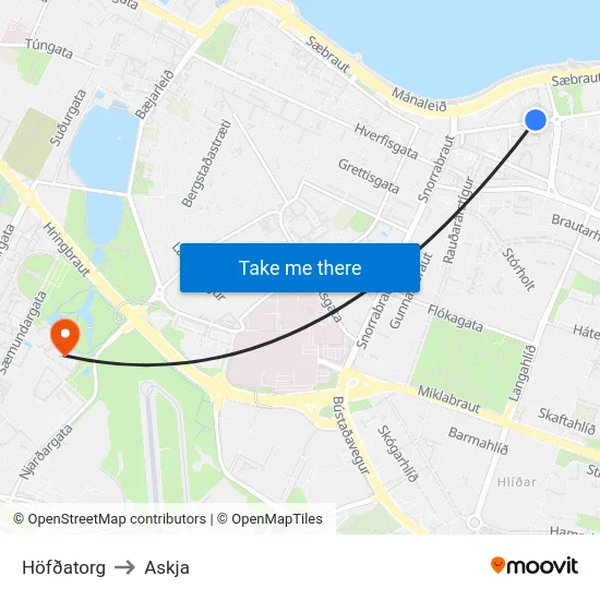Höfðatorg to Askja map