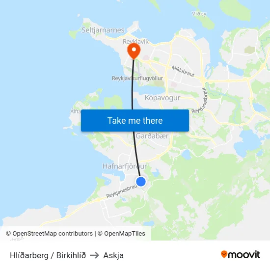 Hlíðarberg / Birkihlíð to Askja map