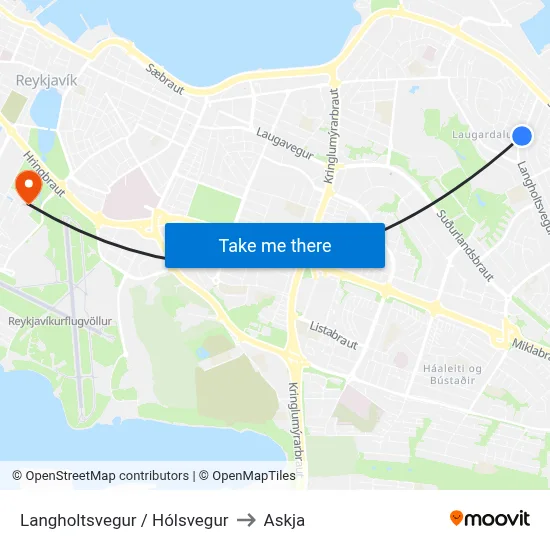 Langholtsvegur / Hólsvegur to Askja map