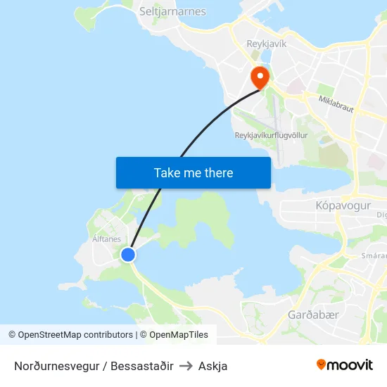 Norðurnesvegur / Bessastaðir to Askja map