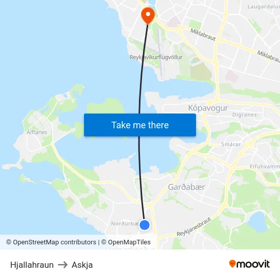 Hjallahraun to Askja map