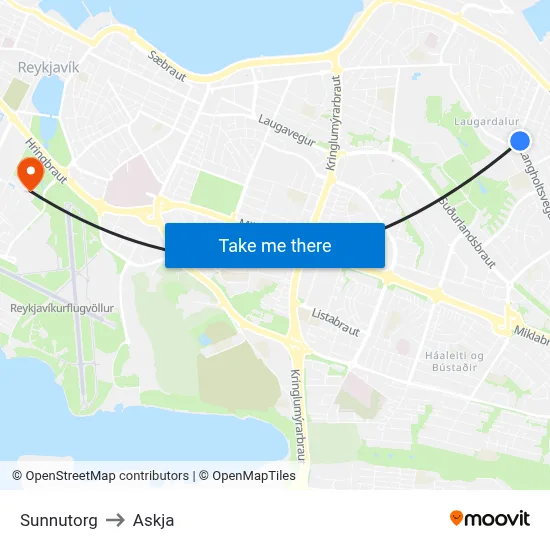 Sunnutorg to Askja map
