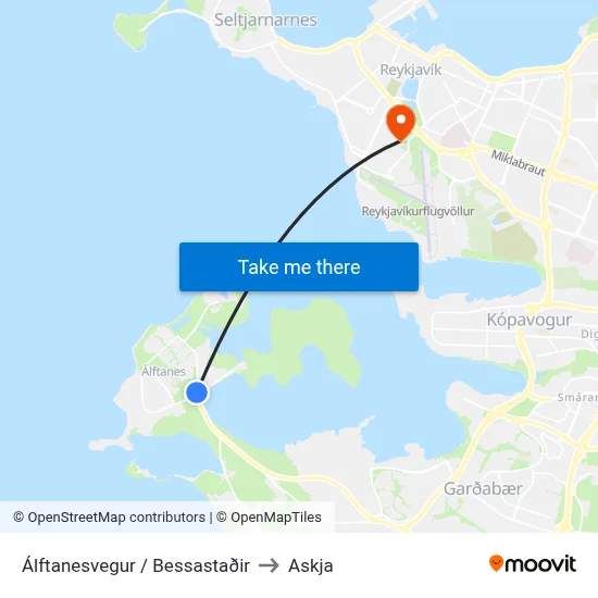 Álftanesvegur / Bessastaðir to Askja map