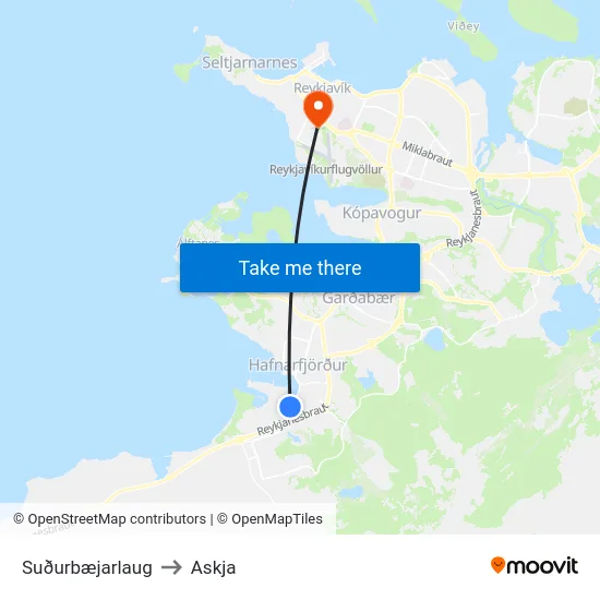 Suðurbæjarlaug to Askja map