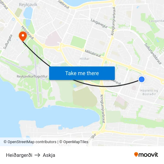 Heiðargerði to Askja map