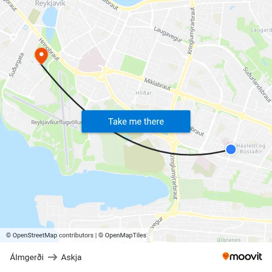 Álmgerði to Askja map