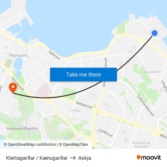 Klettagarðar / Kænugarðar to Askja map