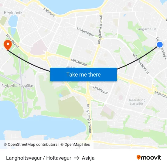 Langholtsvegur / Holtavegur to Askja map