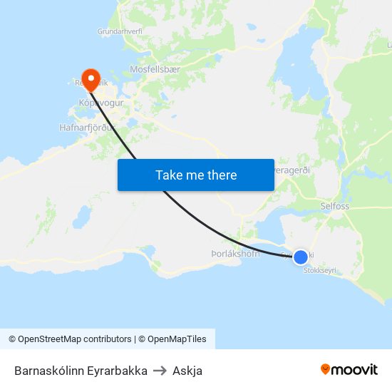 Barnaskólinn Eyrarbakka to Askja map