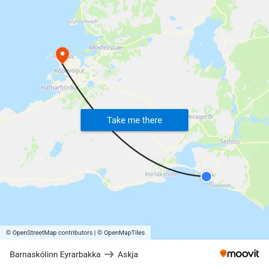 Barnaskólinn Eyrarbakka to Askja map