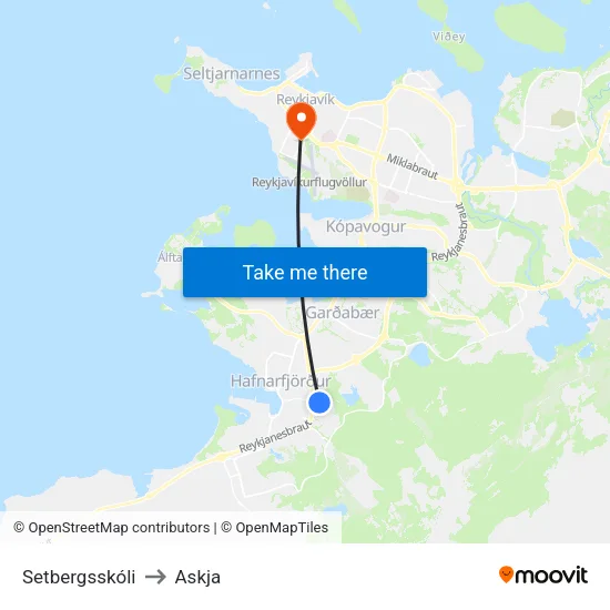 Setbergsskóli to Askja map