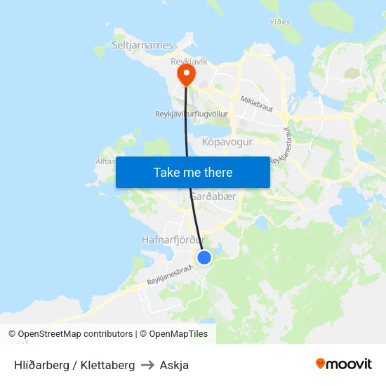 Hlíðarberg / Klettaberg to Askja map