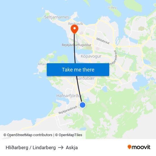 Hlíðarberg / Lindarberg to Askja map