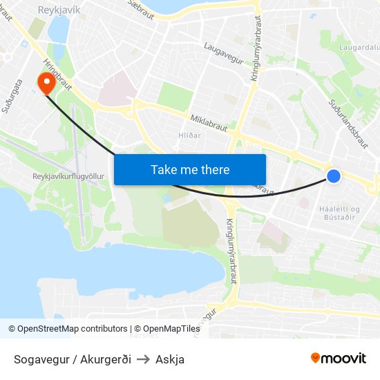 Sogavegur / Akurgerði to Askja map