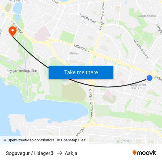 Sogavegur / Háagerði to Askja map