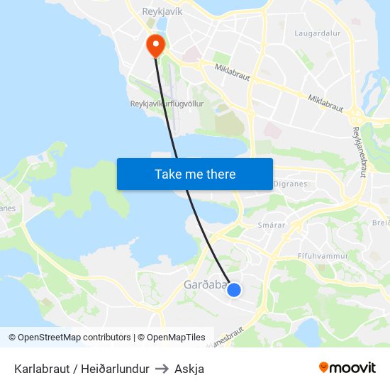 Karlabraut / Heiðarlundur to Askja map