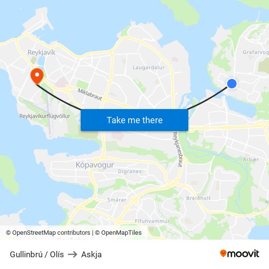 Gullinbrú / Olís to Askja map