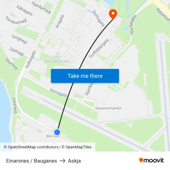 Einarsnes / Bauganes to Askja map
