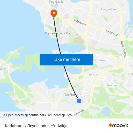 Karlabraut / Reynilundur to Askja map