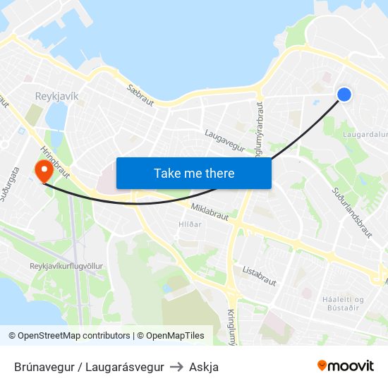 Brúnavegur / Laugarásvegur to Askja map