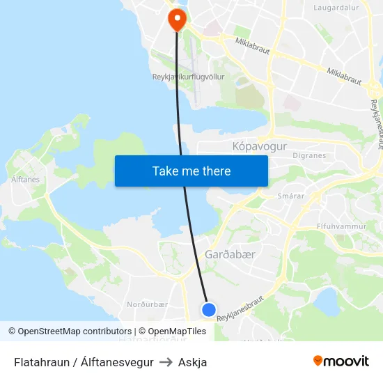 Flatahraun / Álftanesvegur to Askja map