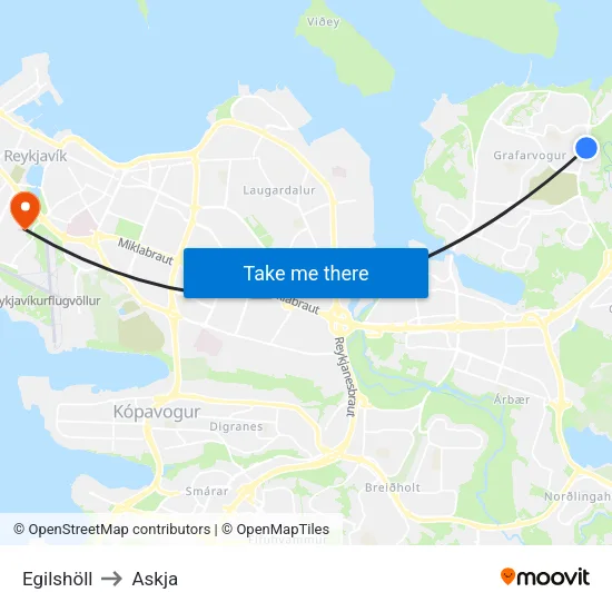 Egilshöll to Askja map