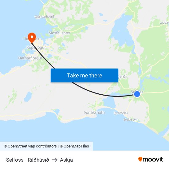Selfoss - Ráðhúsið to Askja map