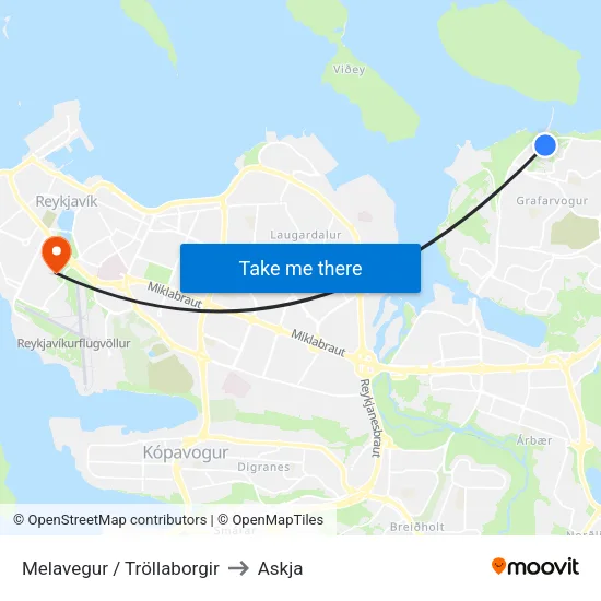 Melavegur / Tröllaborgir to Askja map