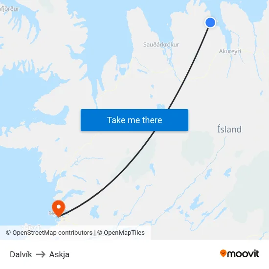Dalvík to Askja map