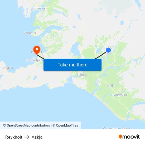 Reykholt to Askja map