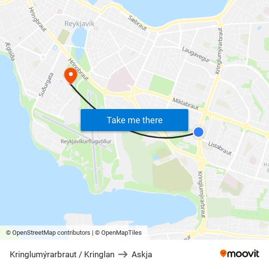 Kringlumýrarbraut / Kringlan to Askja map