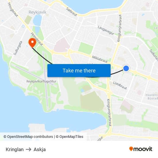 Kringlan to Askja map