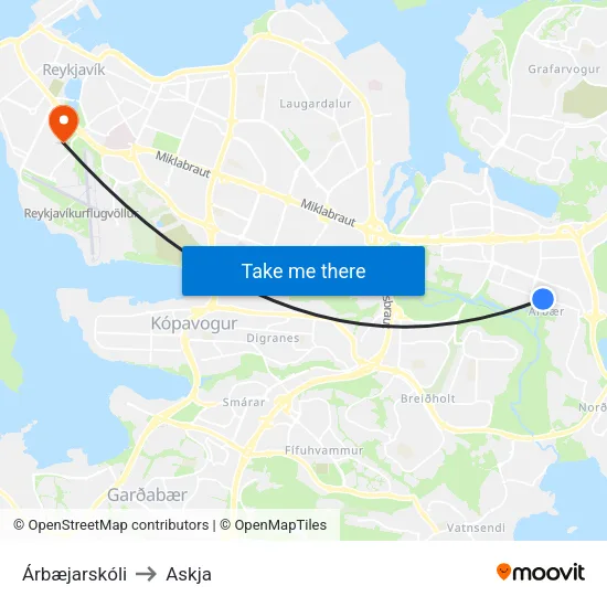 Árbæjarskóli to Askja map