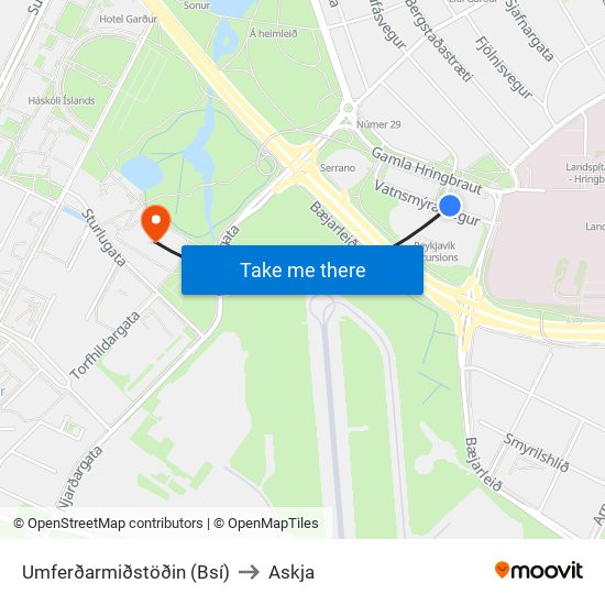 Umferðarmiðstöðin (Bsí) to Askja map