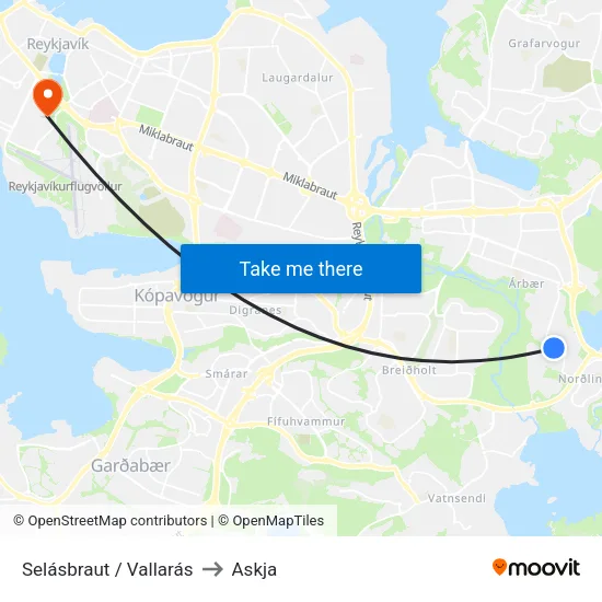 Selásbraut / Vallarás to Askja map