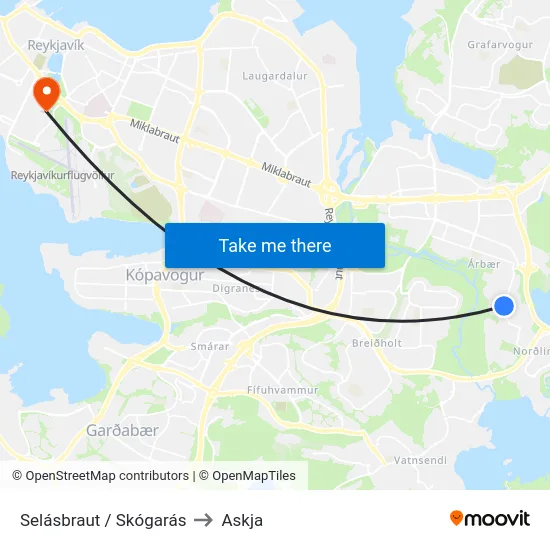 Selásbraut / Skógarás to Askja map