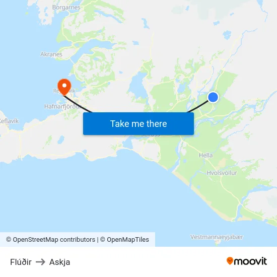 Flúðir to Askja map