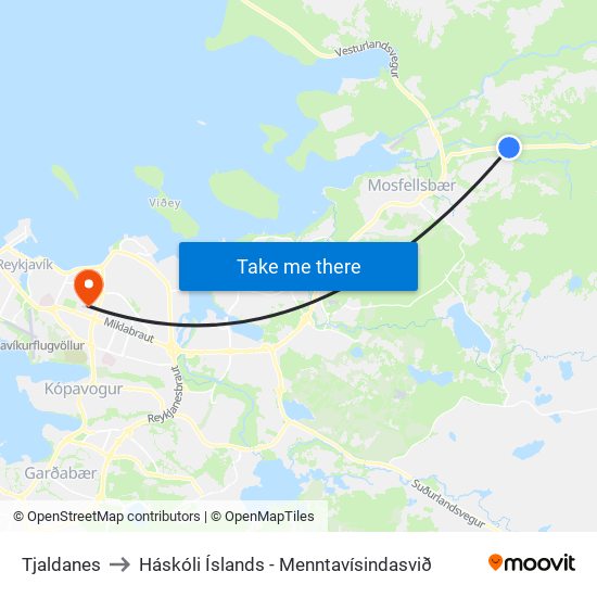 Tjaldanes to Háskóli Íslands - Menntavísindasvið map