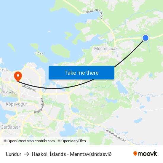 Lundur to Háskóli Íslands - Menntavísindasvið map