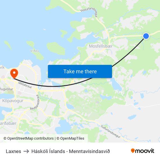 Laxnes to Háskóli Íslands - Menntavísindasvið map