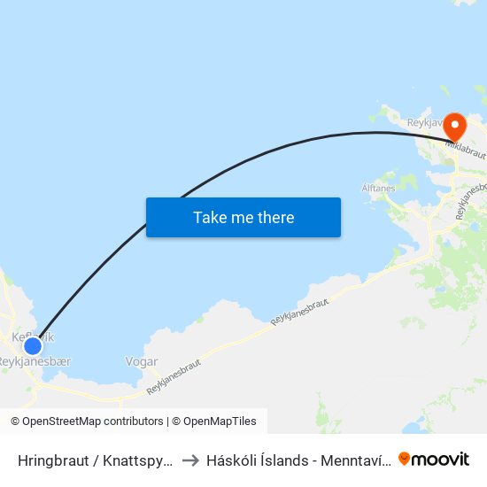 Hringbraut / Knattspyrnuvöllur to Háskóli Íslands - Menntavísindasvið map
