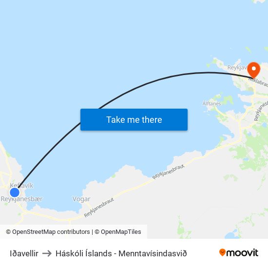 Iðavellir to Háskóli Íslands - Menntavísindasvið map