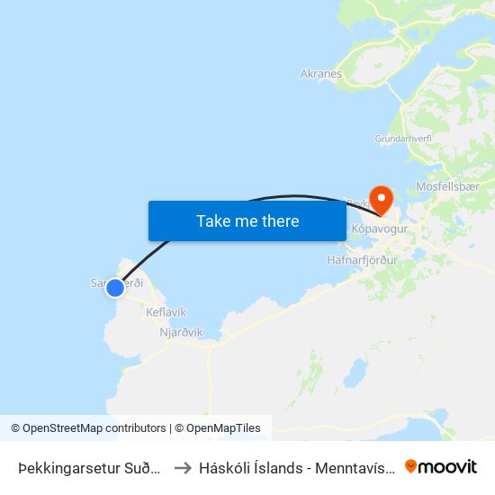 Þekkingarsetur Suðurnesja to Háskóli Íslands - Menntavísindasvið map