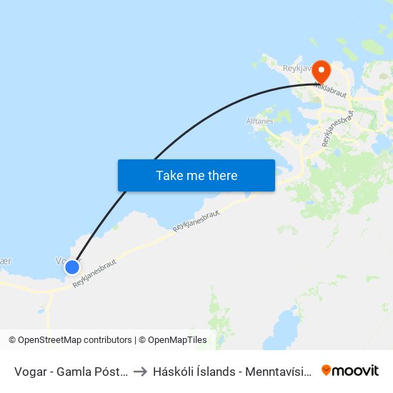 Vogar - Gamla Pósthúsið to Háskóli Íslands - Menntavísindasvið map