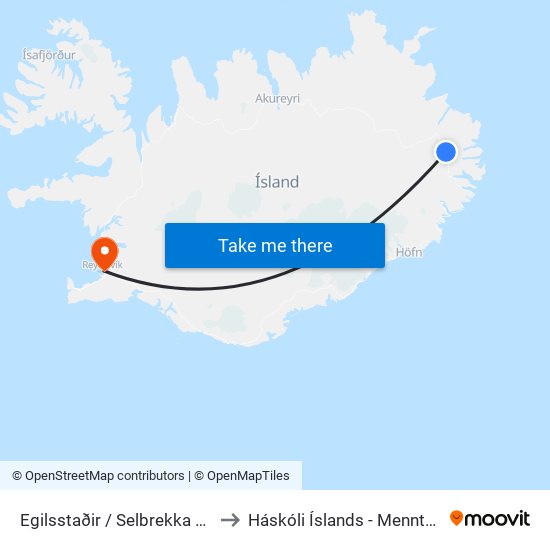 Egilsstaðir / Selbrekka V. Sey.Fj.Veg to Háskóli Íslands - Menntavísindasvið map