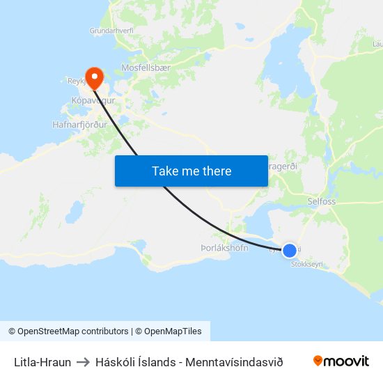 Litla-Hraun to Háskóli Íslands - Menntavísindasvið map