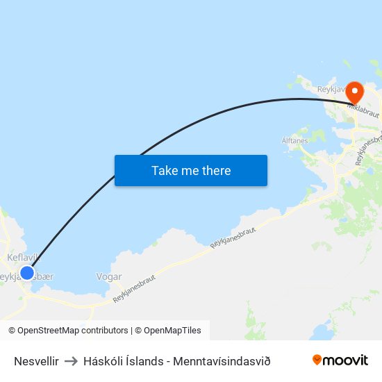 Nesvellir to Háskóli Íslands - Menntavísindasvið map