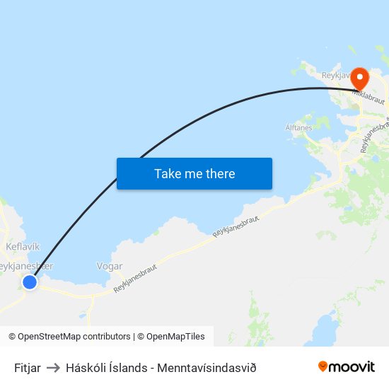 Fitjar to Háskóli Íslands - Menntavísindasvið map