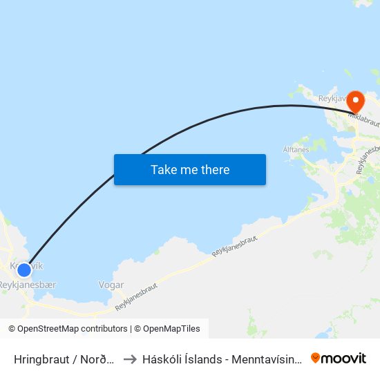 Hringbraut / Norðurtún to Háskóli Íslands - Menntavísindasvið map