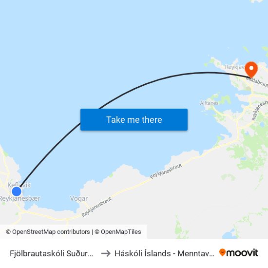 Fjölbrautaskóli Suðurnesja / FS to Háskóli Íslands - Menntavísindasvið map